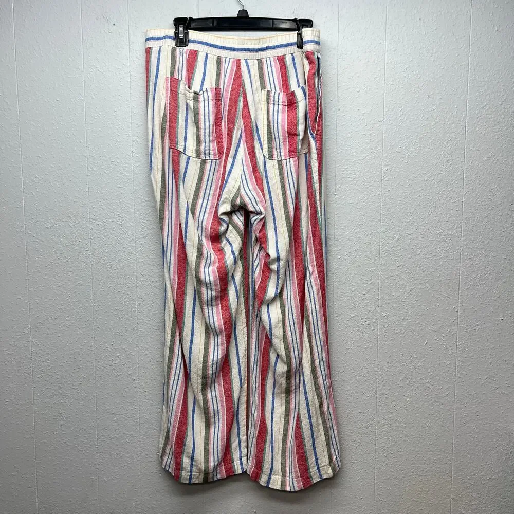 Old Navy Linen Blend Striped Pull On Pants Womens Large Straight Leg Boho Beachy